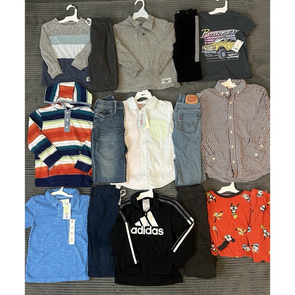 Huge Lot Boys Size 4 5 Clothes NEW &EC 4T 5T WINTER Pants Adidas Levi's Jeans T
